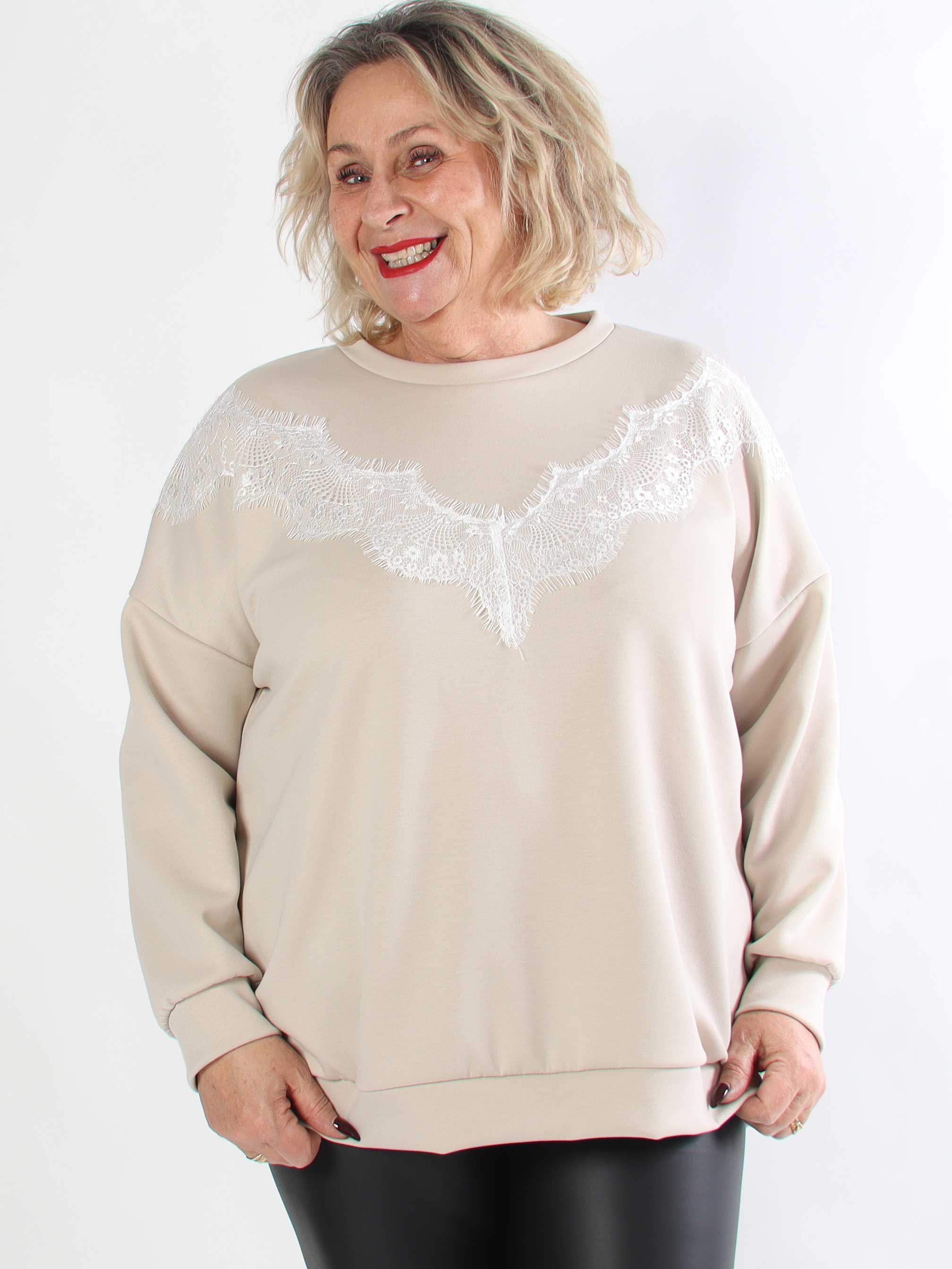 Abbelone - Plus size joggingbluse i viskose med blonde henover brystet